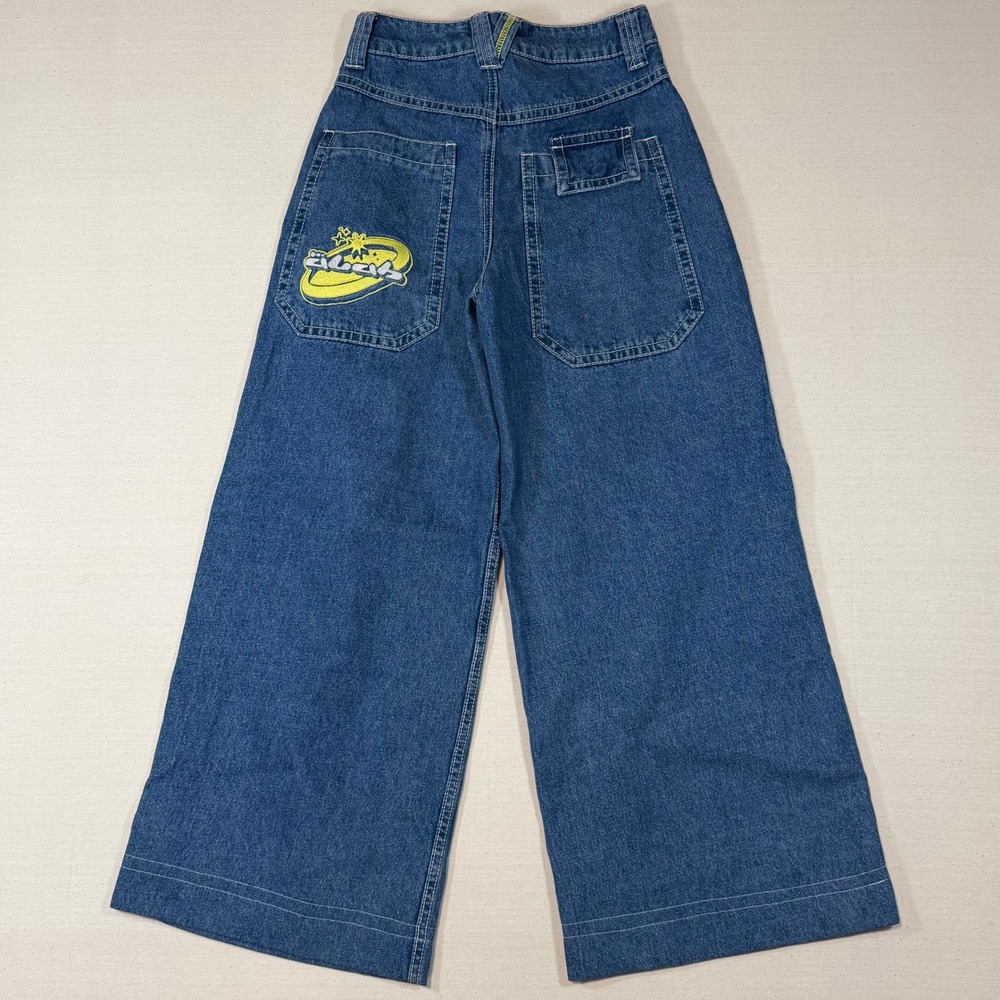 Alab Wide Leg Jeans Blue Denim Y2K Baggy Embroidered Womens 26x27